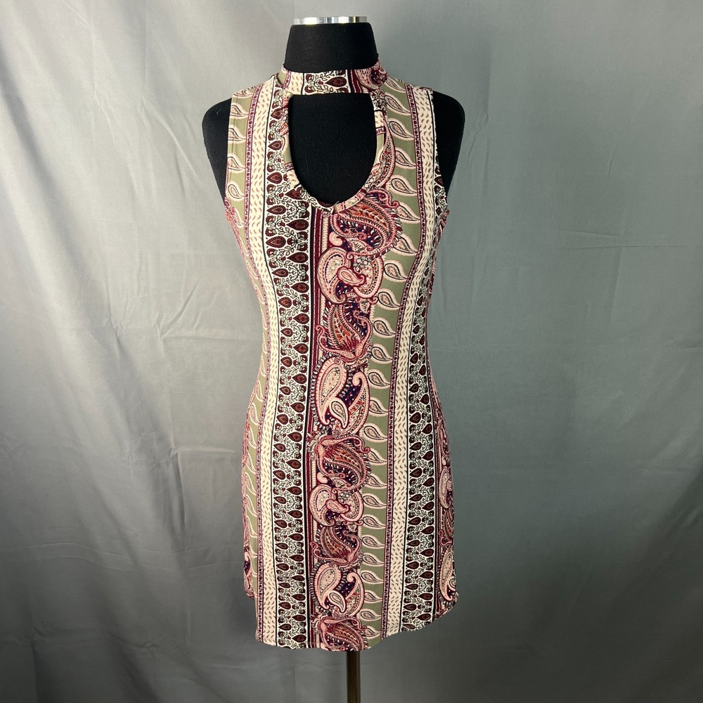 Ultra Flirt Dress Womens Small Multicolor Paisley Stretch Sleeveless Cutout Neck